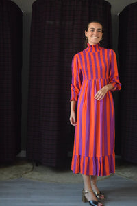 VESTIDO OLIVIA - RAYAS ROJAS Y MORADO -