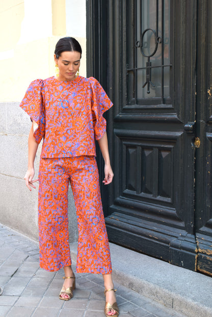 PANTALONES SOL -  FLORES NARANJAS -