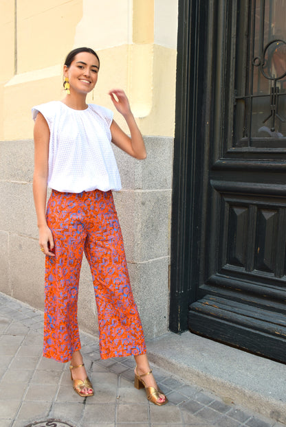 PANTALONES SOL -  FLORES NARANJAS -