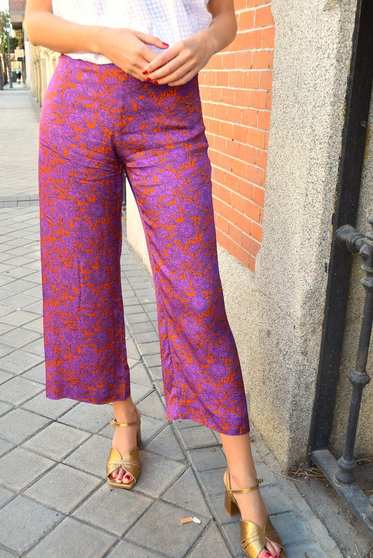 SUN PANTS - ORANGE/PURPLE FLOWERS -