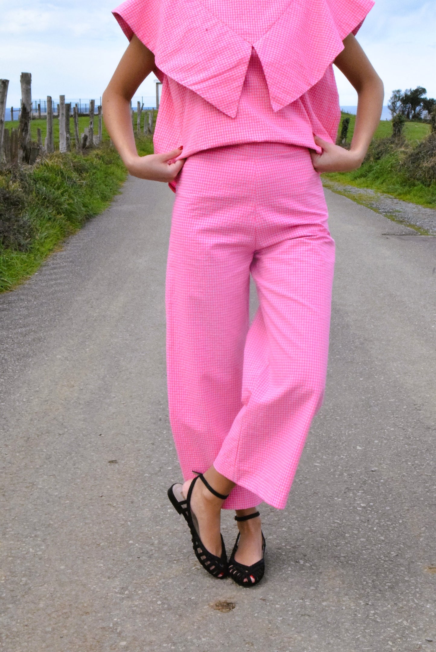 SUN PANTS - VICHY FLUOR PINK