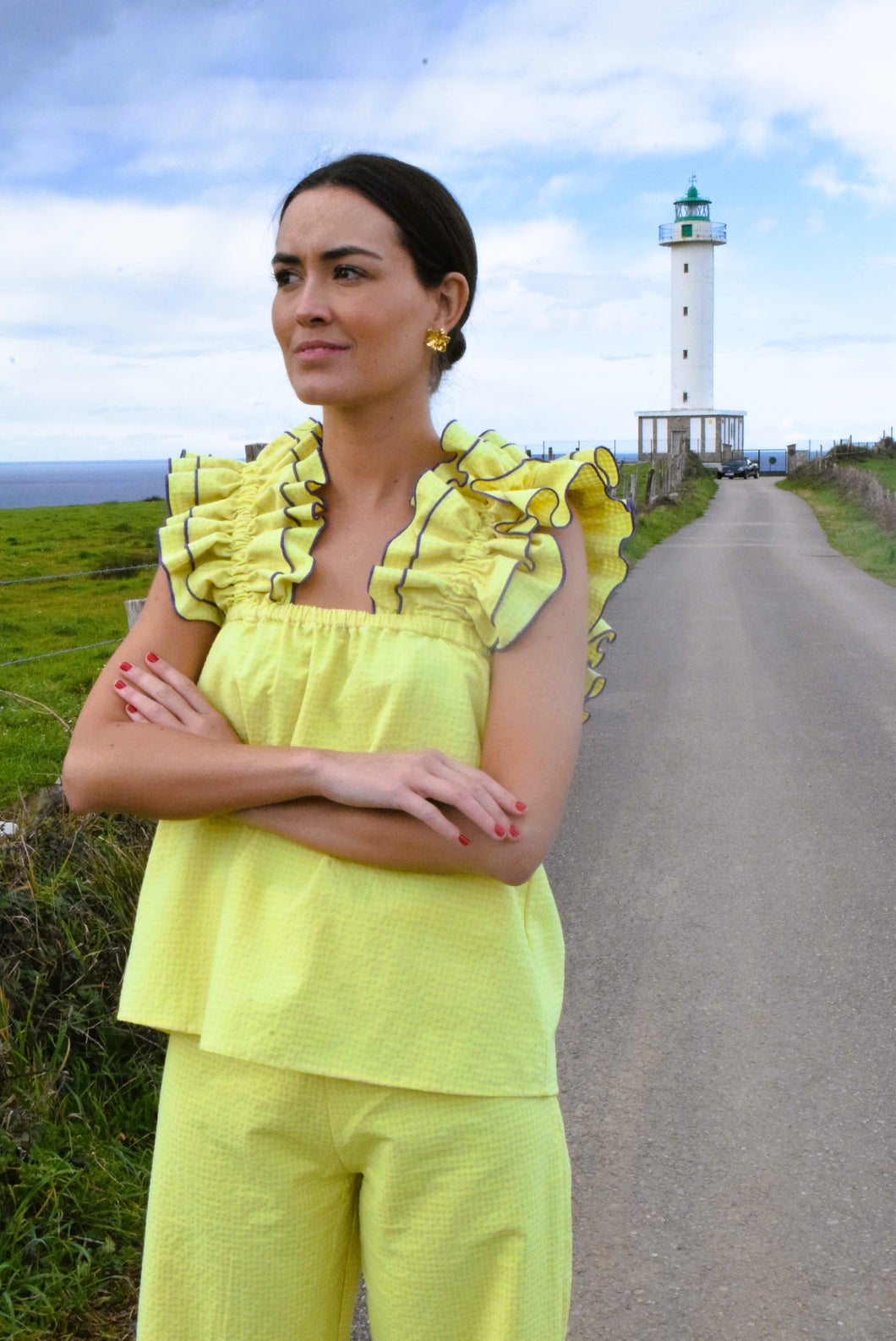 TOP FRIDA - VICHY FLUOR AMARILLO -