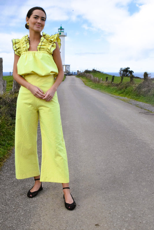 PANTALONES SOL -  VICHY FLUOR AMARILLO -