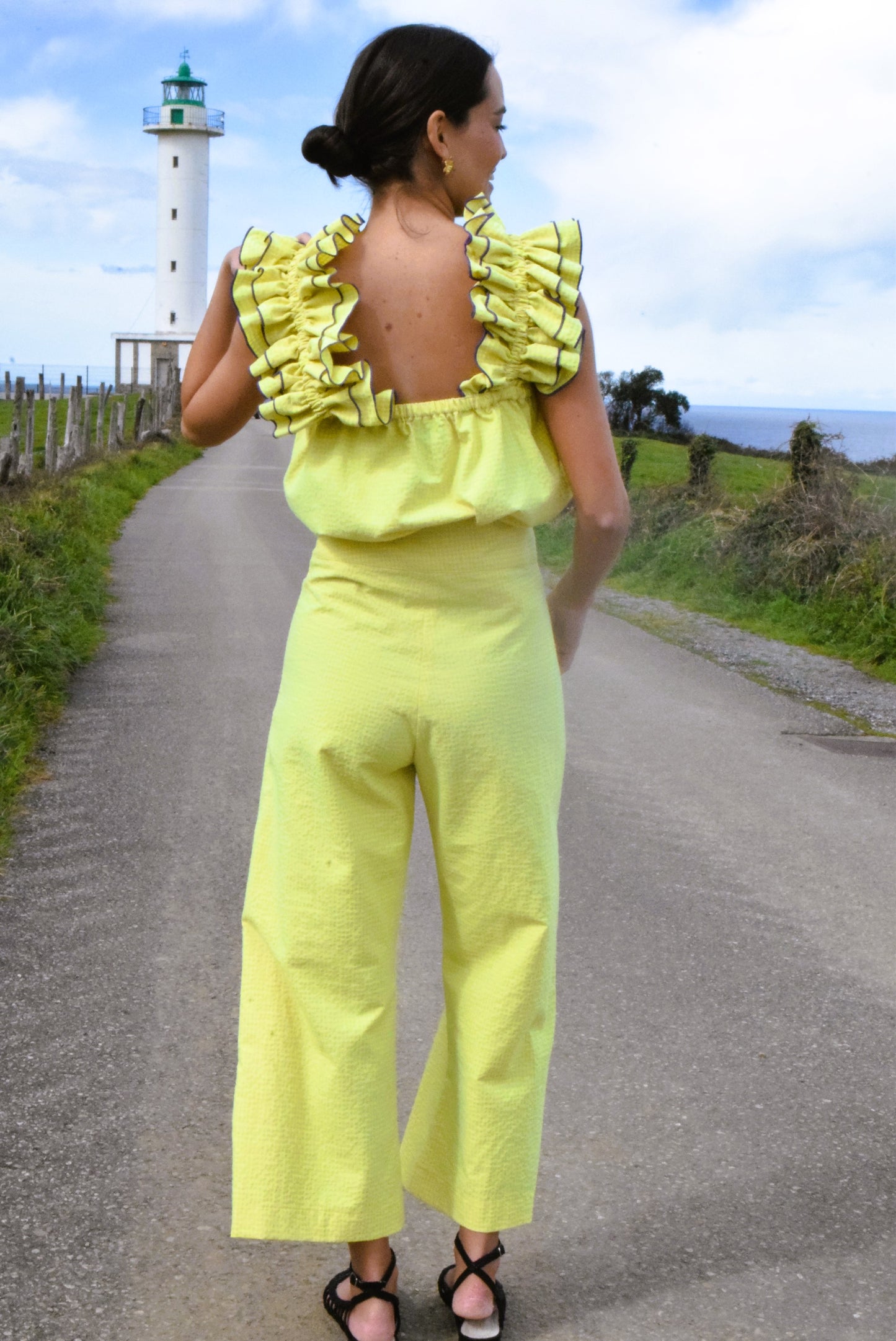 SUN PANTS - VICHY FLUOR YELLOW -