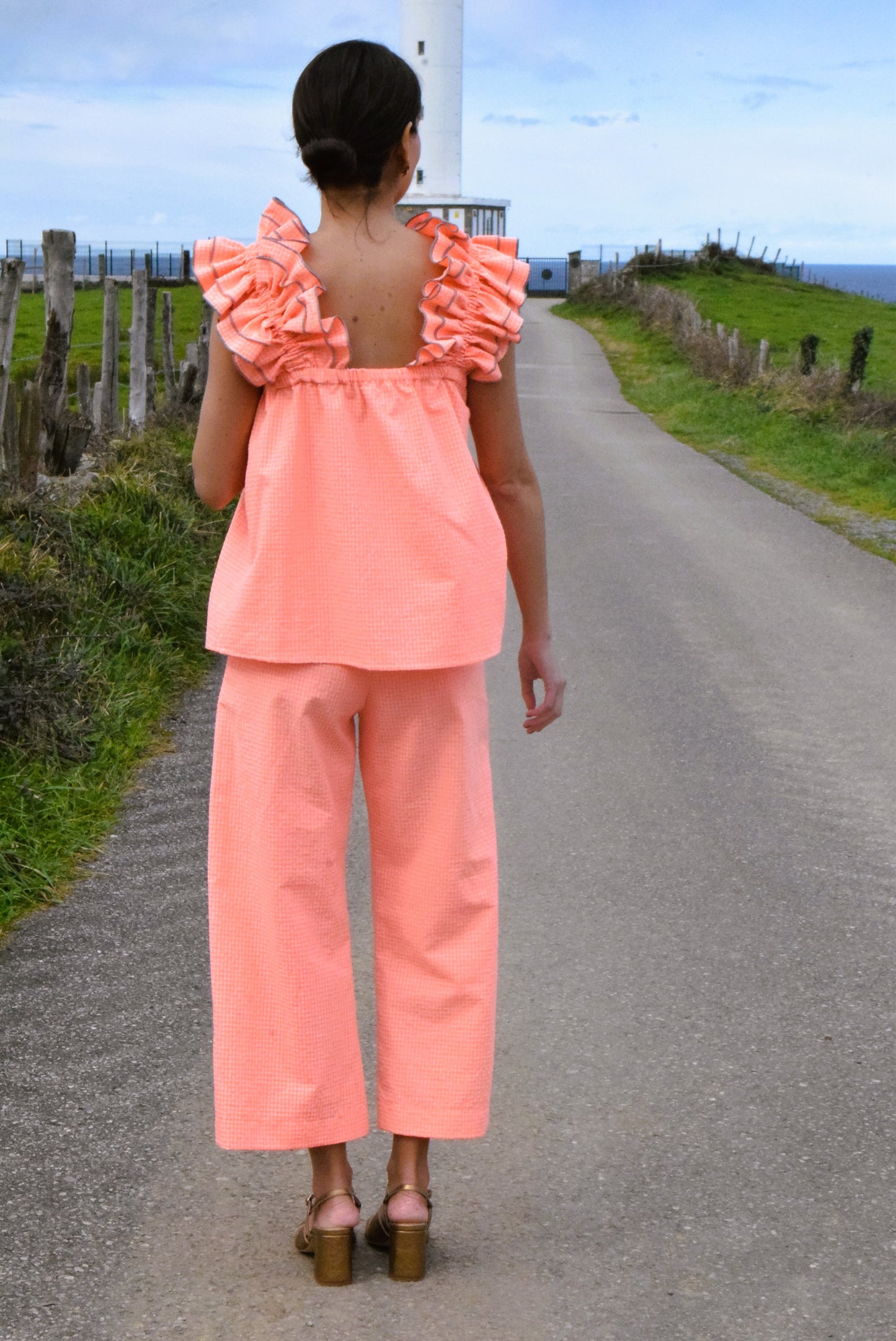 SUN PANTS - VICHY FLUOR ORANGE -