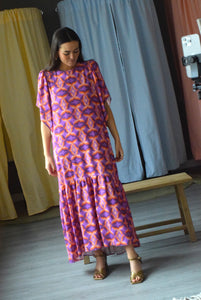 VESTIDO FILIPA - NARANJA Y MORADO - PREORDER 14 MARZO