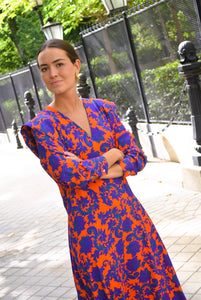 CARLOTA DRESS - ORANGE AND BLUE