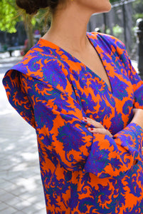 CARLOTA DRESS - ORANGE AND BLUE