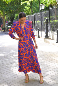 CARLOTA DRESS - ORANGE AND BLUE