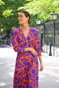 CARLOTA DRESS - ORANGE AND BLUE