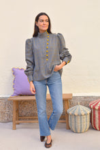 BLUSA VICTORIA - GRIS CON MOSTAZA -