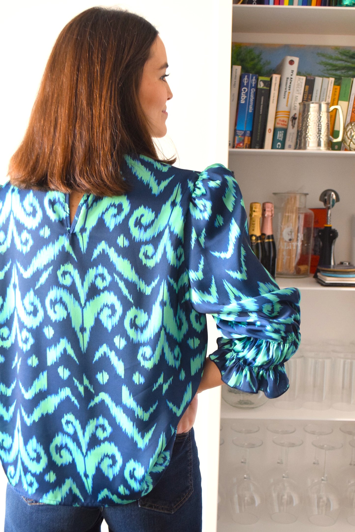 BLUSA BRUNA - IKAT AZUL  Y MINT -